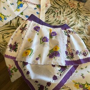 Floral Apron with Purple and Yellow Accents